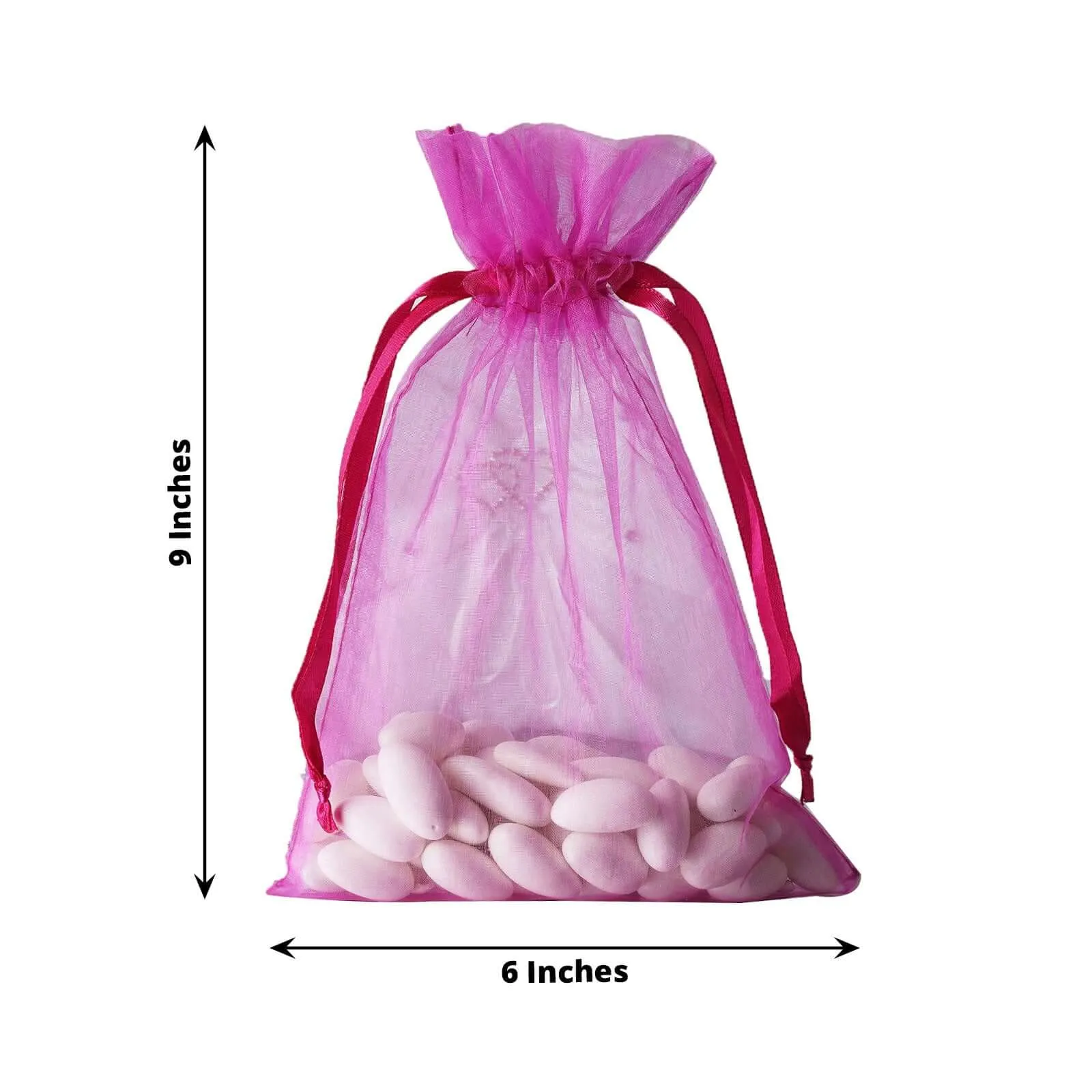 10 Pack 6"x9" Fuchsia Organza Drawstring Wedding Party Favor Bags