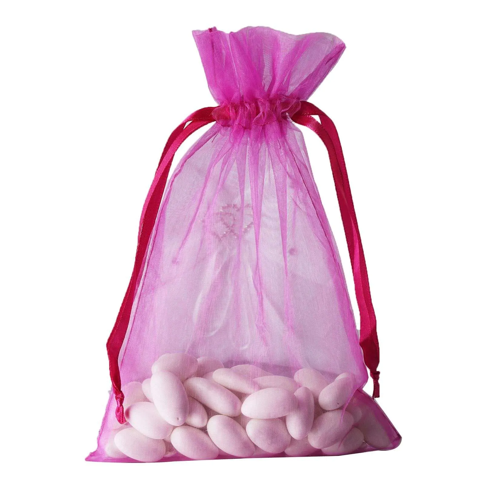 10 Pack 6"x9" Fuchsia Organza Drawstring Wedding Party Favor Bags