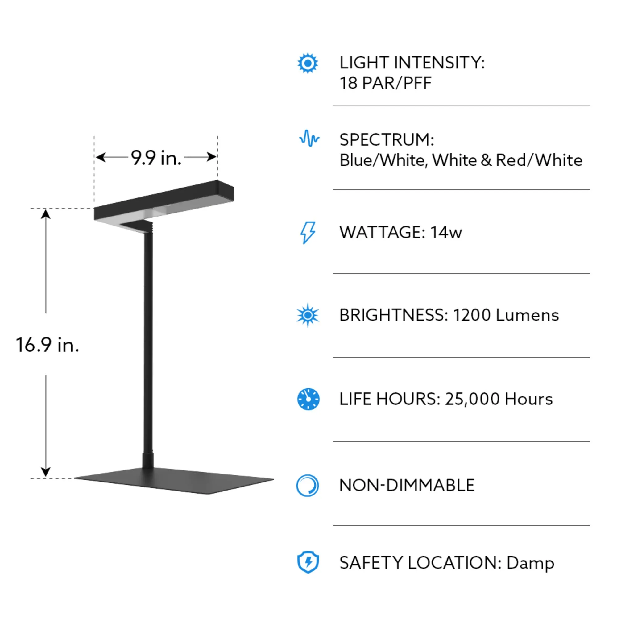 17 in. Black Finish Tabletop LED Grow Light