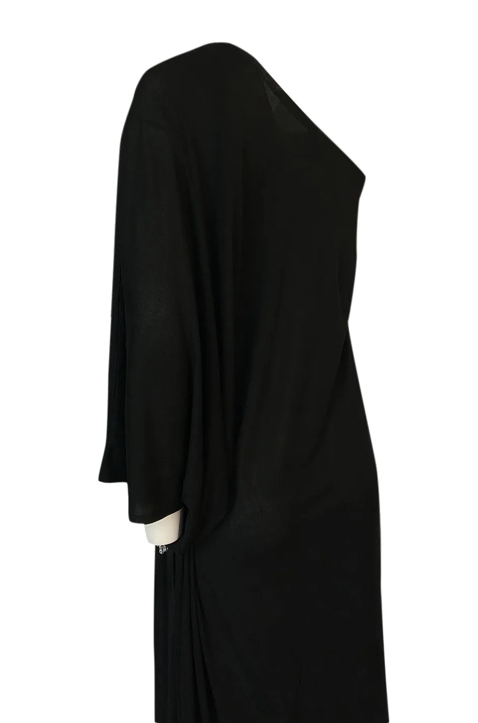 1940s Nettie Vogues One Shoulder Black Jersey Dress with Matching Turban