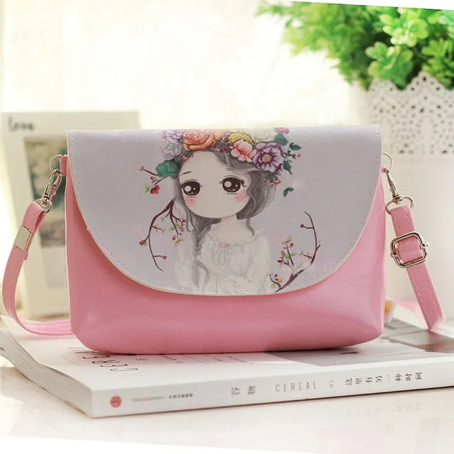 2018 Kids Shoulder Bags Children Girls Messenger Bag Cartoon Printing Princess Handbag Mini Pu