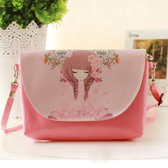 2018 Kids Shoulder Bags Children Girls Messenger Bag Cartoon Printing Princess Handbag Mini Pu