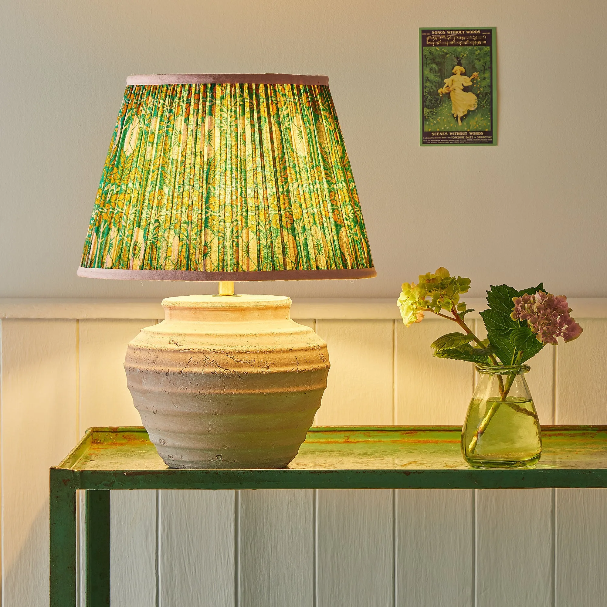 25cm empire printed cotton shade in green 'Poppies' by Ellen Merchant