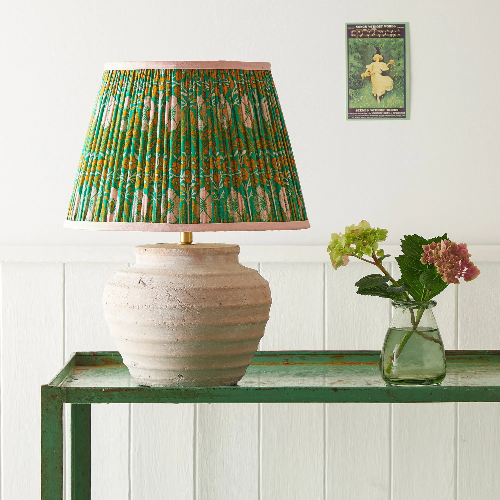 25cm empire printed cotton shade in green 'Poppies' by Ellen Merchant