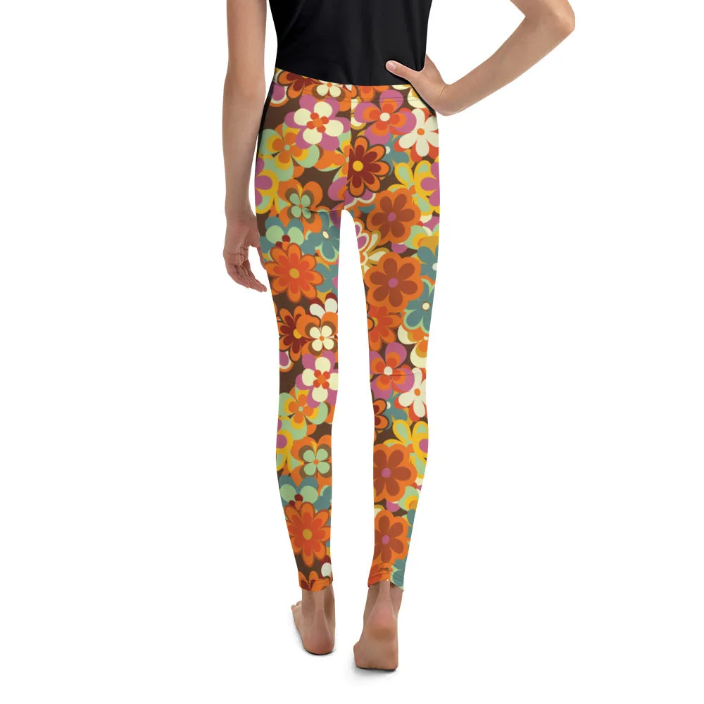 70s Flower Pattern Youth Leggings