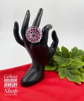 Adjustable CZ Polki Finger Ring