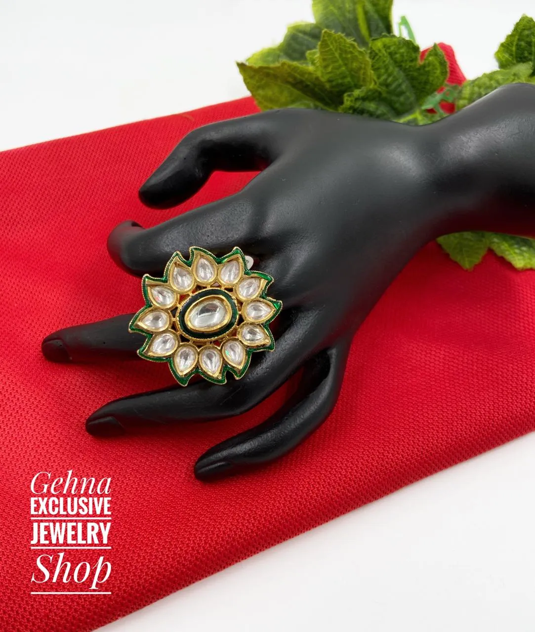 Adjustable Kundan Finger Ring By Gehna Shop