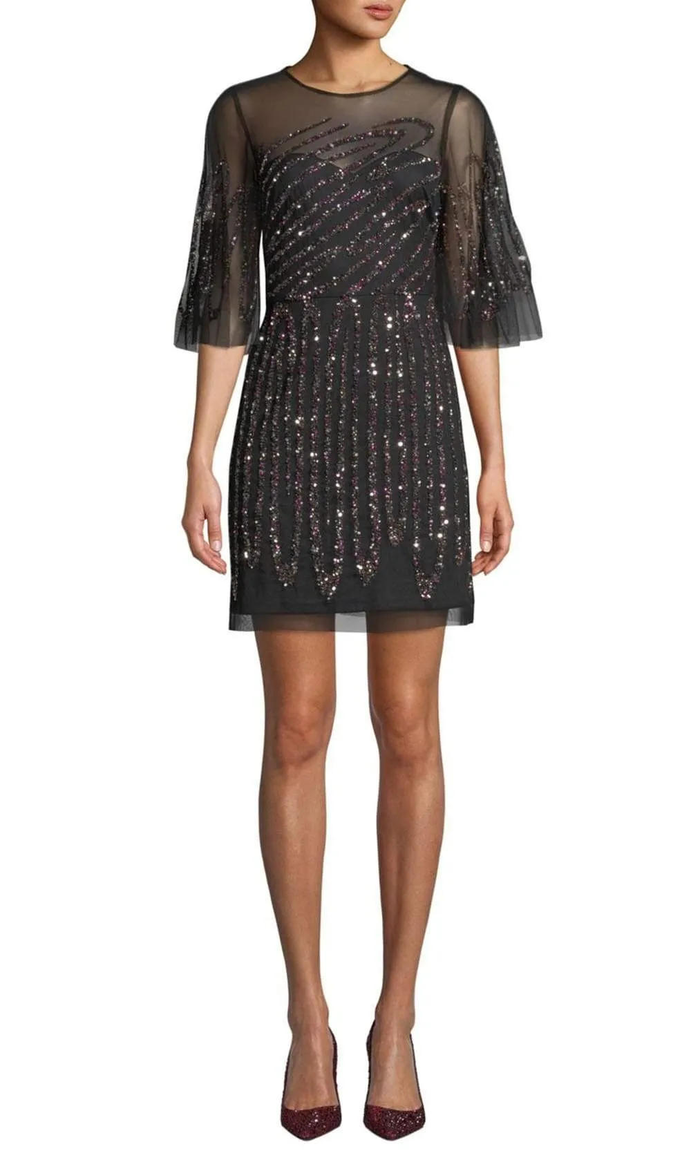 Aidan Mattox - MD1E203114 Illusion Flutter Sleeve Cocktail Dress