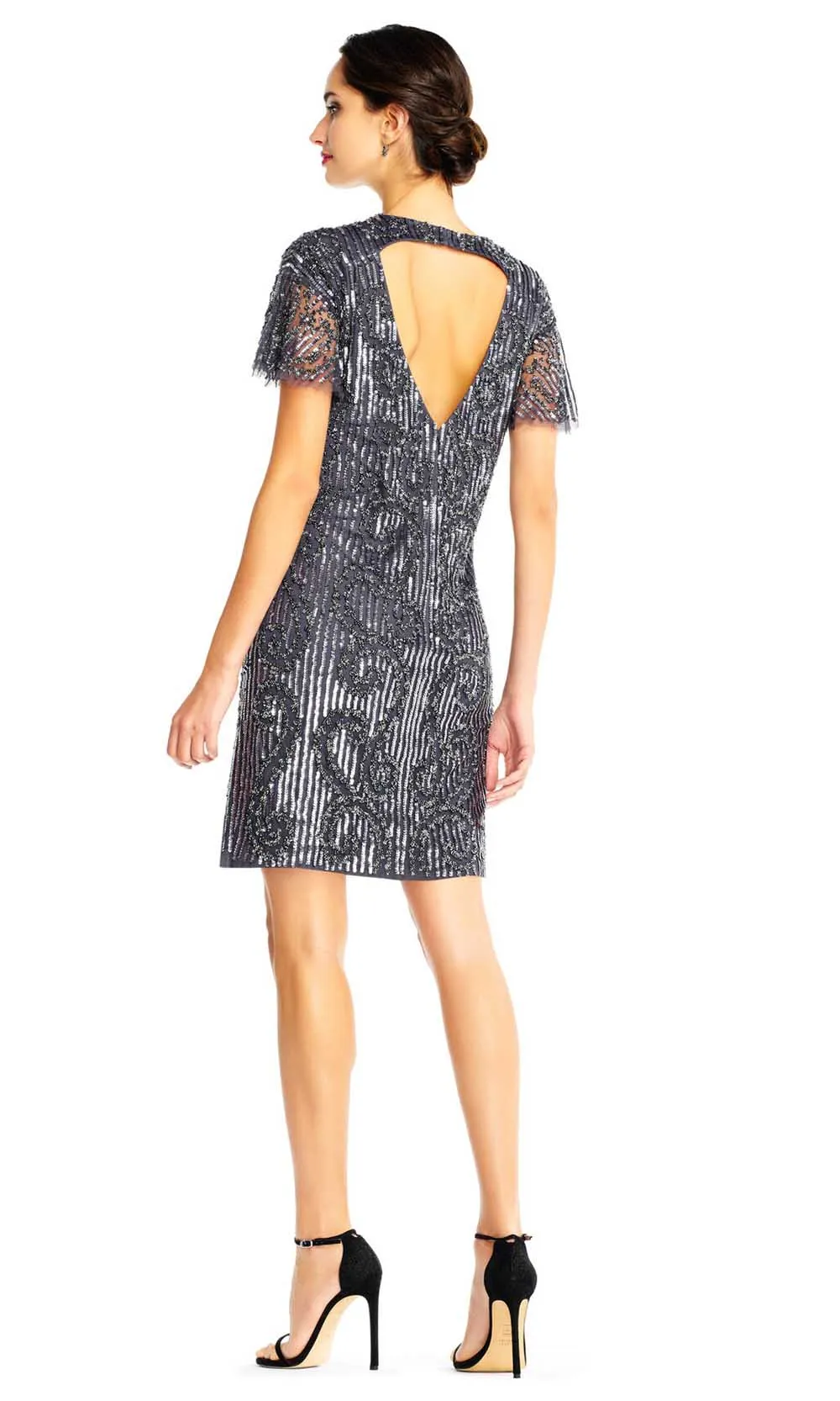 Aidan Mattox - MD1E204348 Embellished Mesh Cutout Back Cocktail Dress