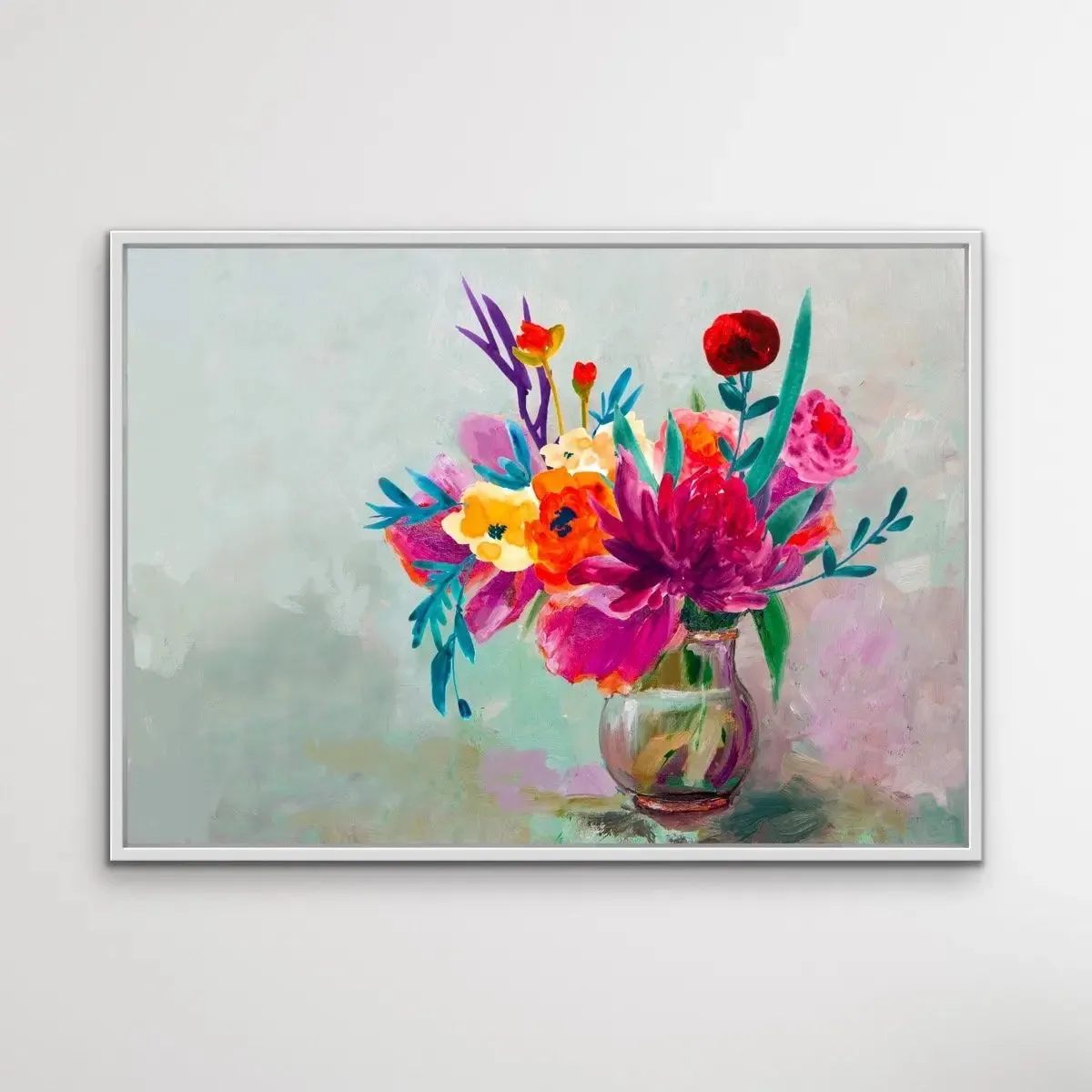 All For You - Bright Colourful Still Life Art Print With Bouquet Of Flowers