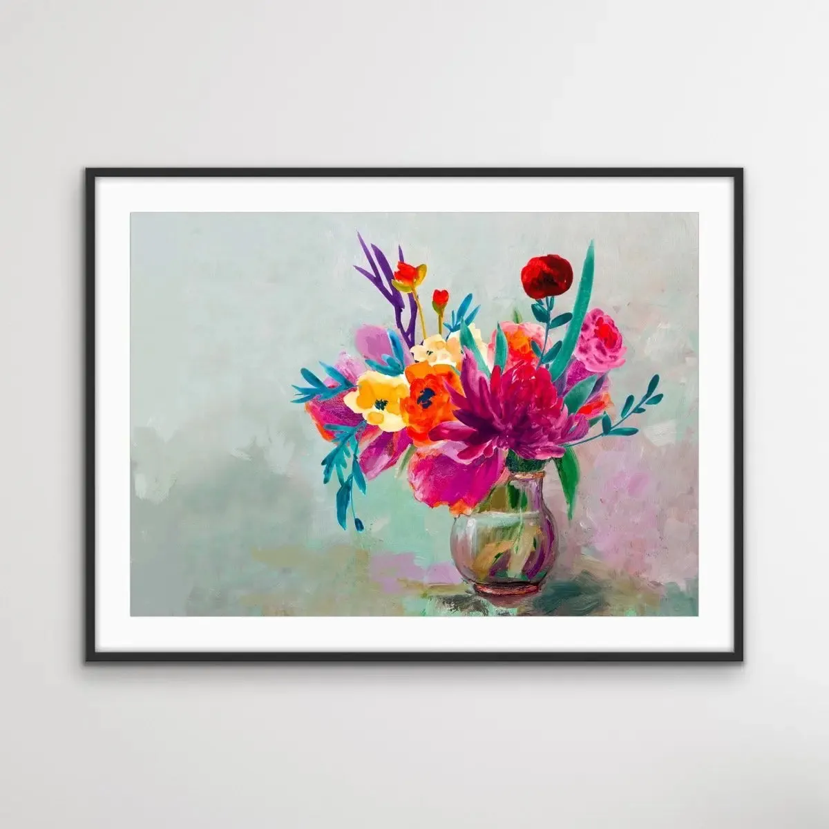 All For You - Bright Colourful Still Life Art Print With Bouquet Of Flowers