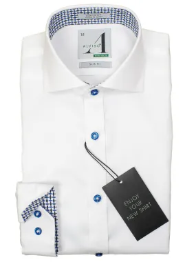 Alviso 29864 Boy's Slim Fit Dress Shirt - Solid Broadcloth - White - Contrast Collar/Cuff