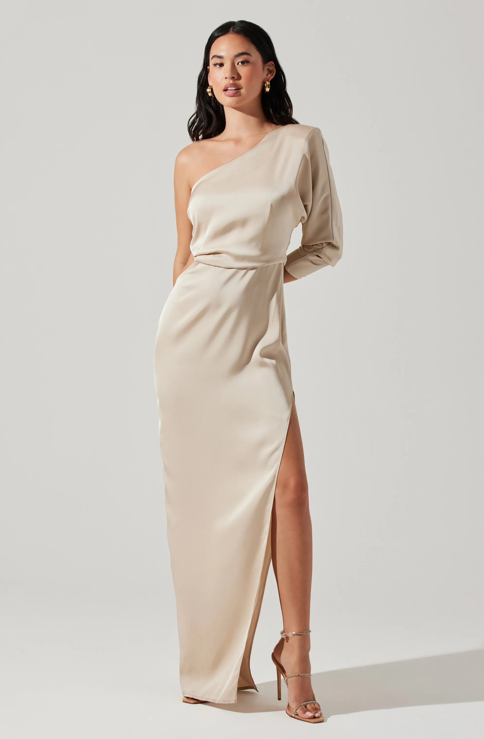 Amari Satin Cutout One Shoulder Maxi Dress