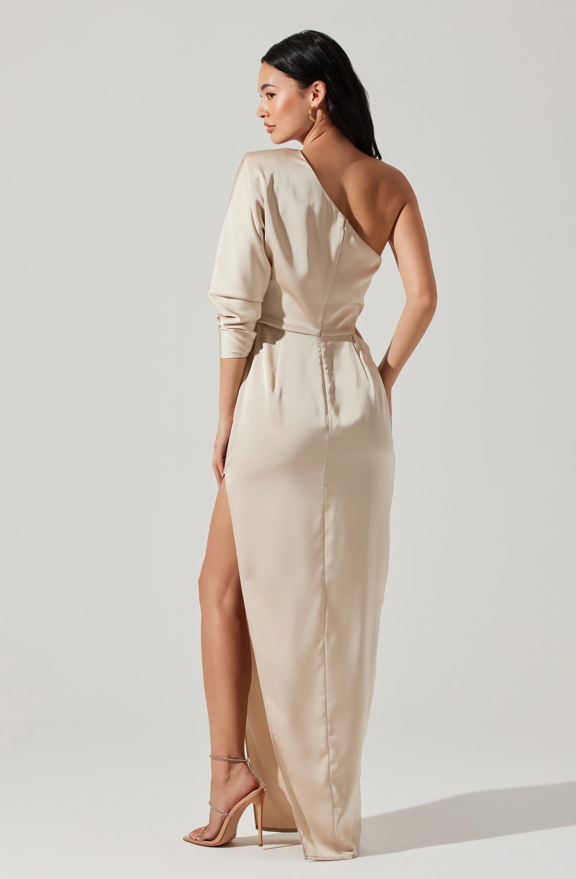 Amari Satin Cutout One Shoulder Maxi Dress