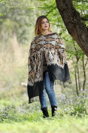 Amazing Black Colour Stole With Graceful Dense Jaal Pattern Of Kashmiri Embroidery Makes It An Ideal Wear.