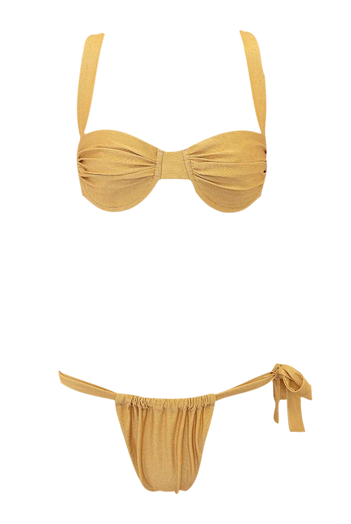 Anna Gold Ruched Low Rise Bikini