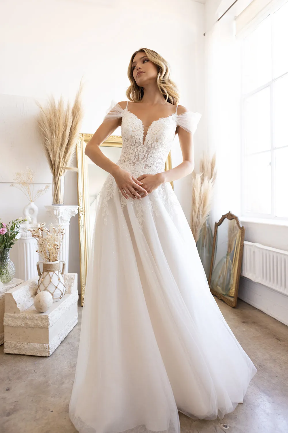 Applique Off Shoulder Bridal Gown by Abby Lane 97207