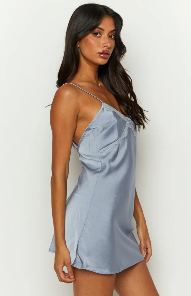 Arlo Blue Satin Lace Mini Dress