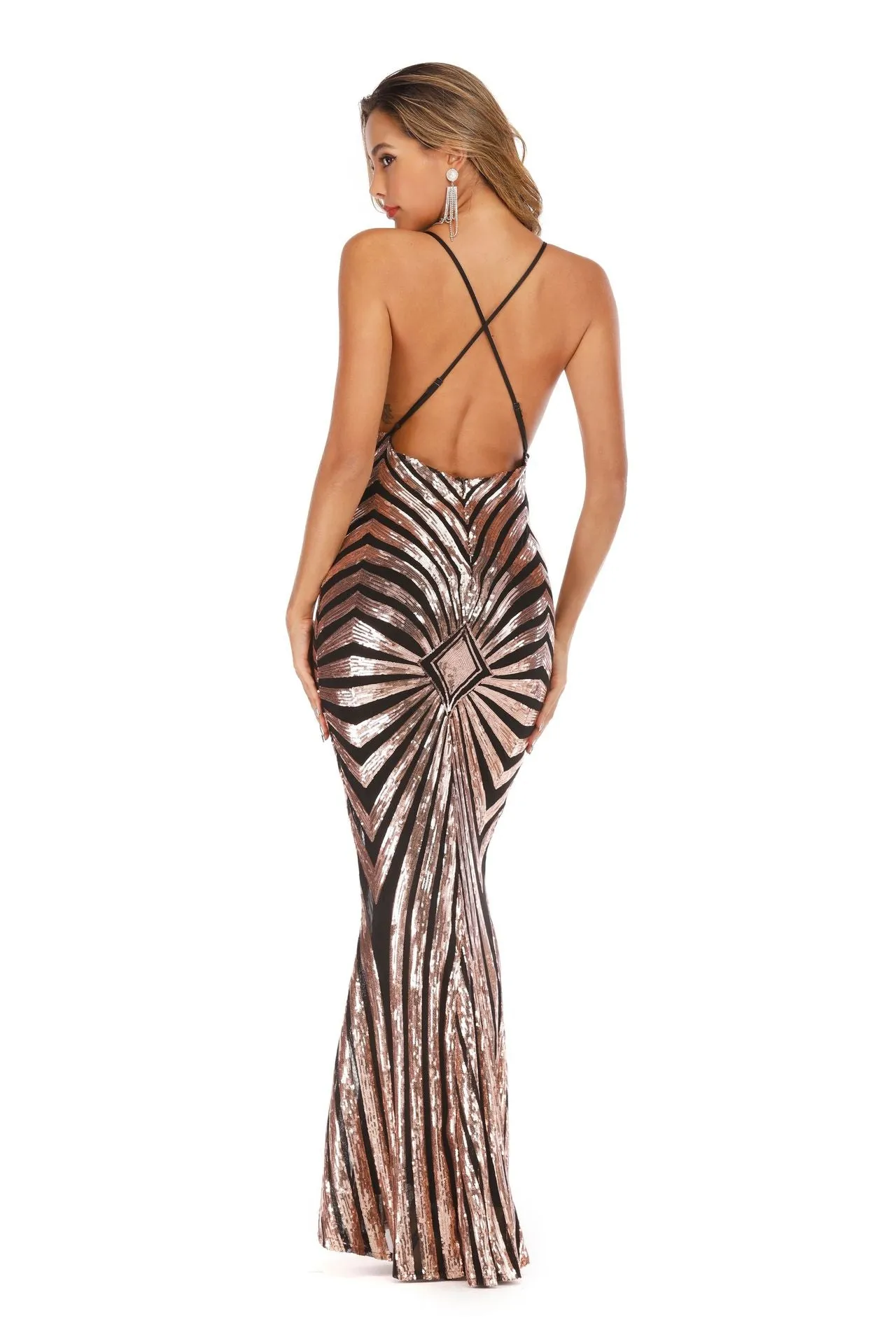 Aubrie Formal Stylish Sequin Scroll Dress