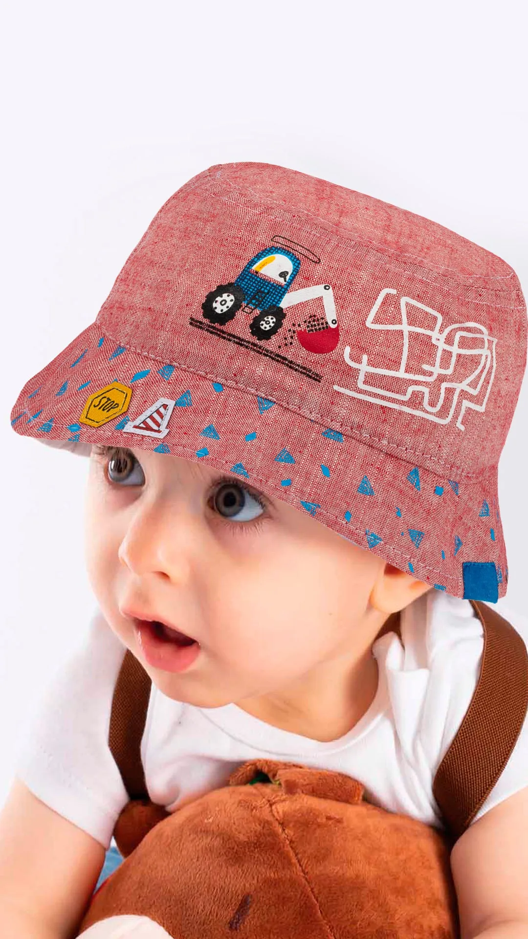 Backhoe Loader Embroidery - Infant Boy Bucket Hat  0-18 Months