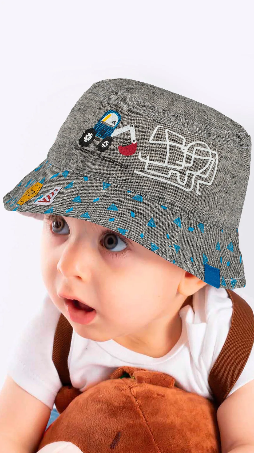 Backhoe Loader Embroidery - Infant Boy Bucket Hat  0-18 Months