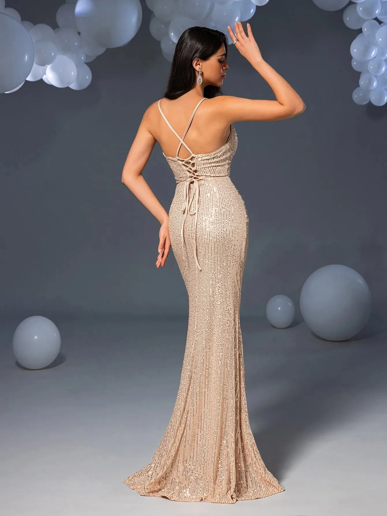 Backless Ruched Wrap Sequin Cami Party Dresses