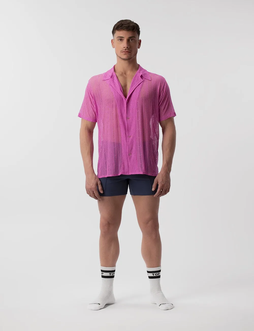 Barcode Berlin Dusan lace short-sleeve shirt pink