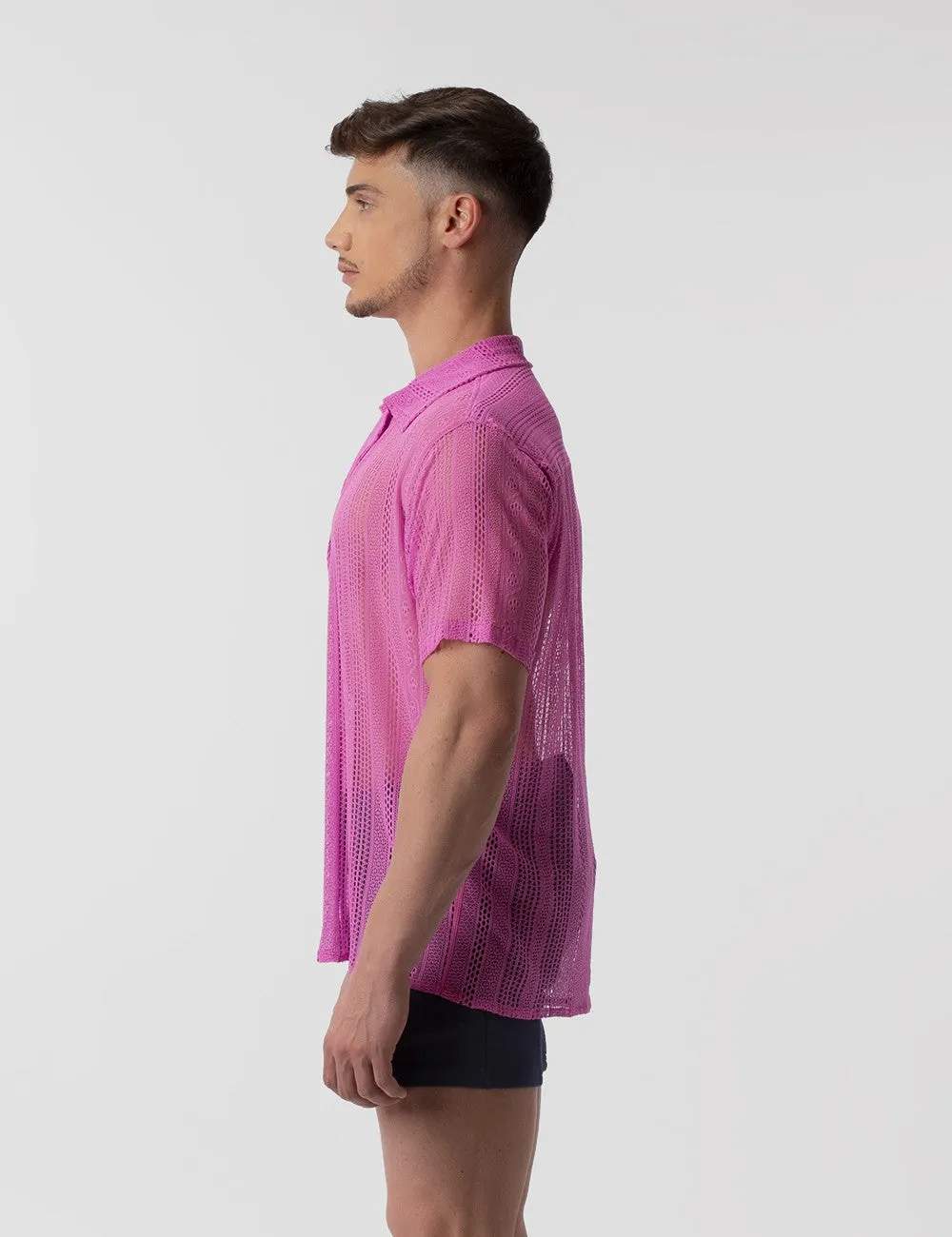 Barcode Berlin Dusan lace short-sleeve shirt pink