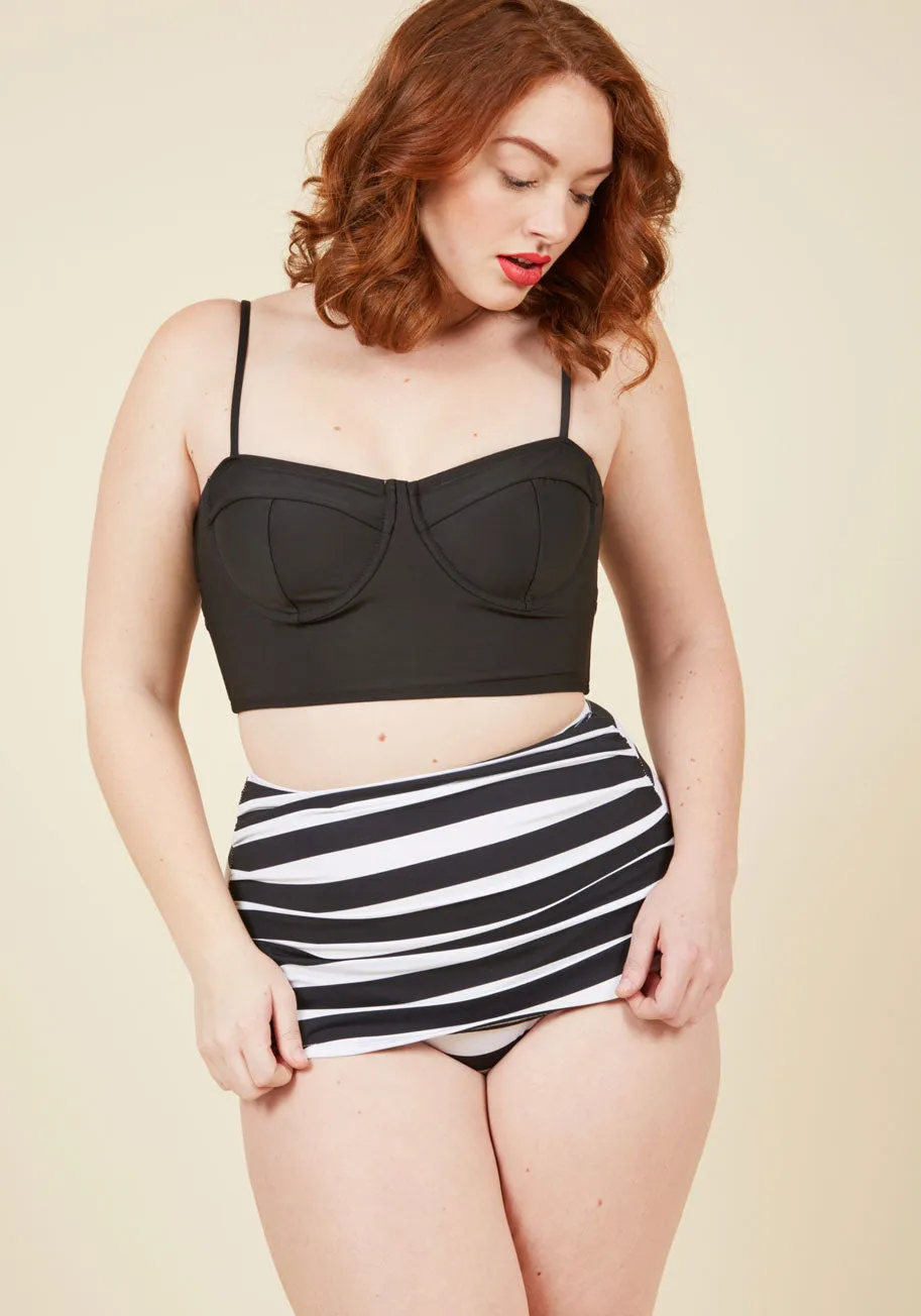 Bathing Beauty High-Waisted Bikini Bottom in Black Stripes