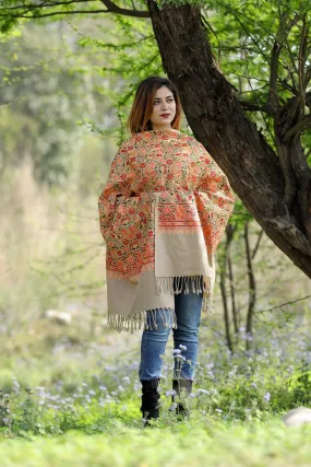 BEAUTIFUL MULTICOLORED STEADY BEIGE Black Colour Stole With Graceful Dense Jaal Pattern Of Kashmiri Embroidery Makes It An Ideal Wear.