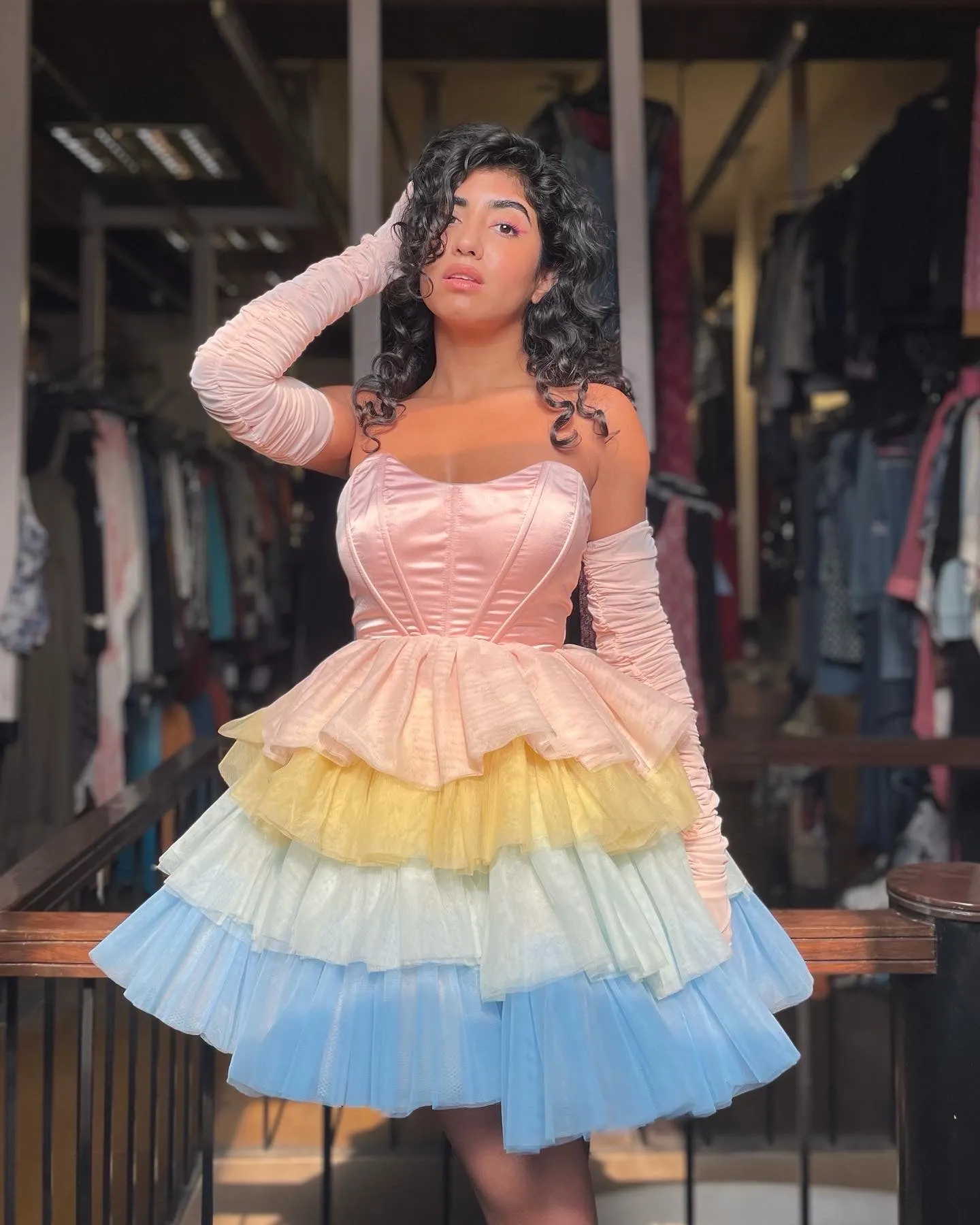 Belle Pastel Rainbow Ruffle Tulle Corset Dress