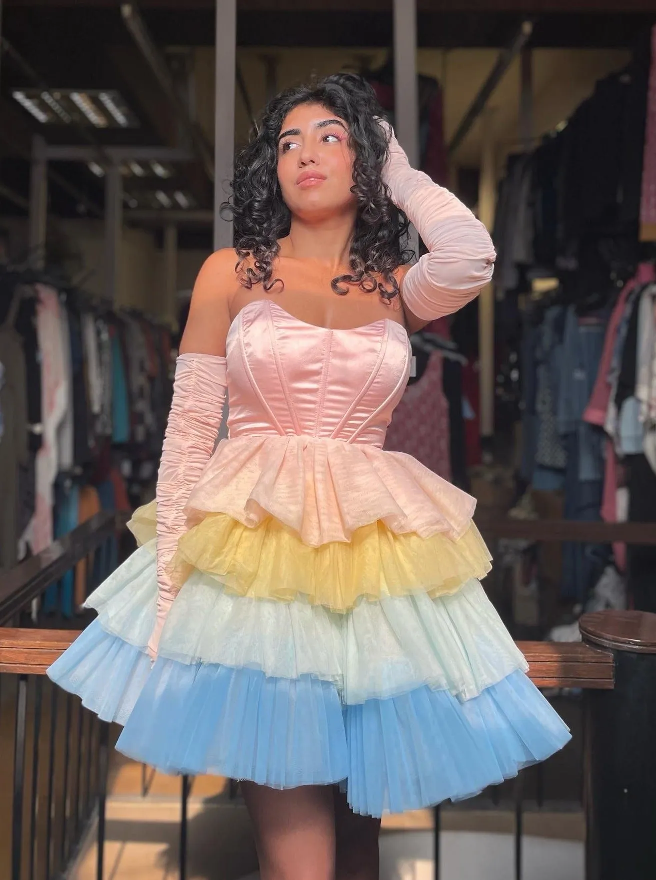 Belle Pastel Rainbow Ruffle Tulle Corset Dress