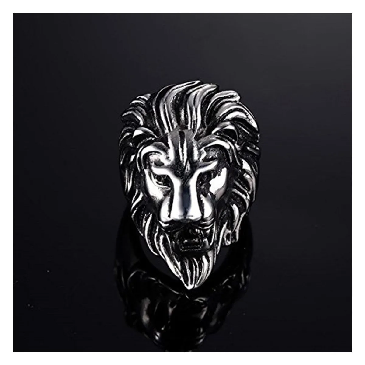 Biker Antique Vintage Oxidise Silver Stainless Steel Lion Head Ring