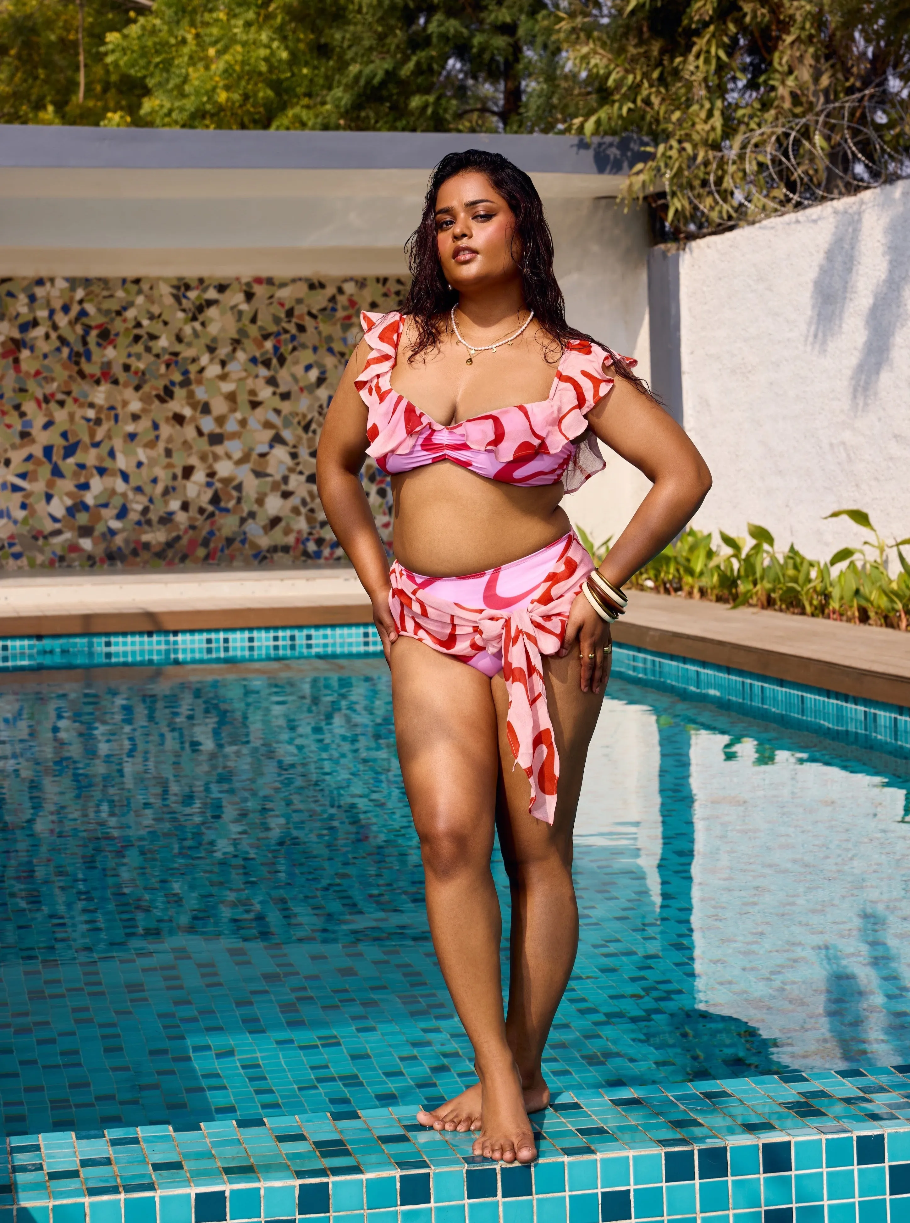 Birch Pink Printed High Waisted Bikini Set