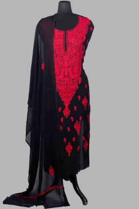 Black Colour Aari Work Kurti With Thread Embroidery Along With Embroidered Dupatta