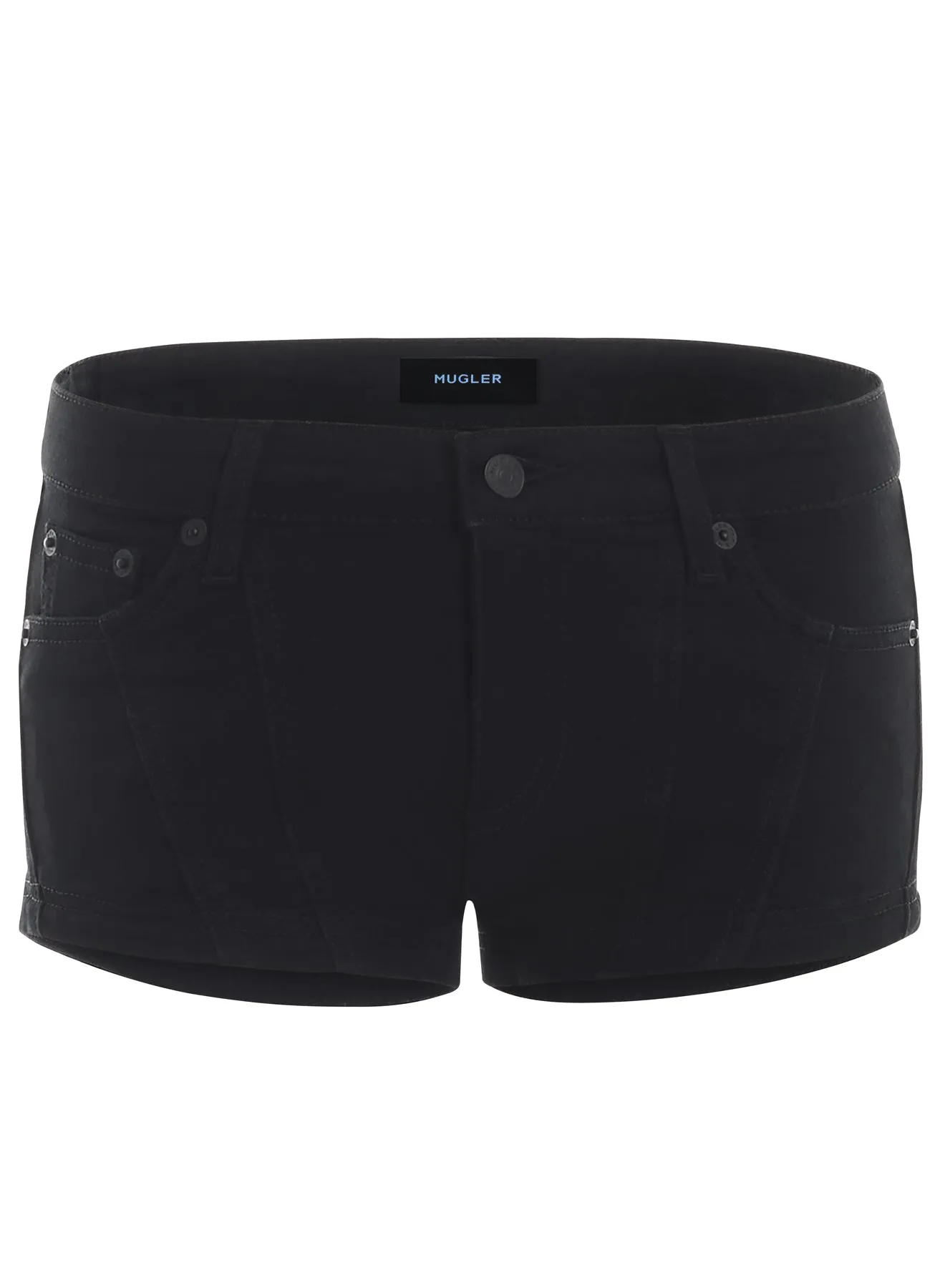 black low-rise denim shorts