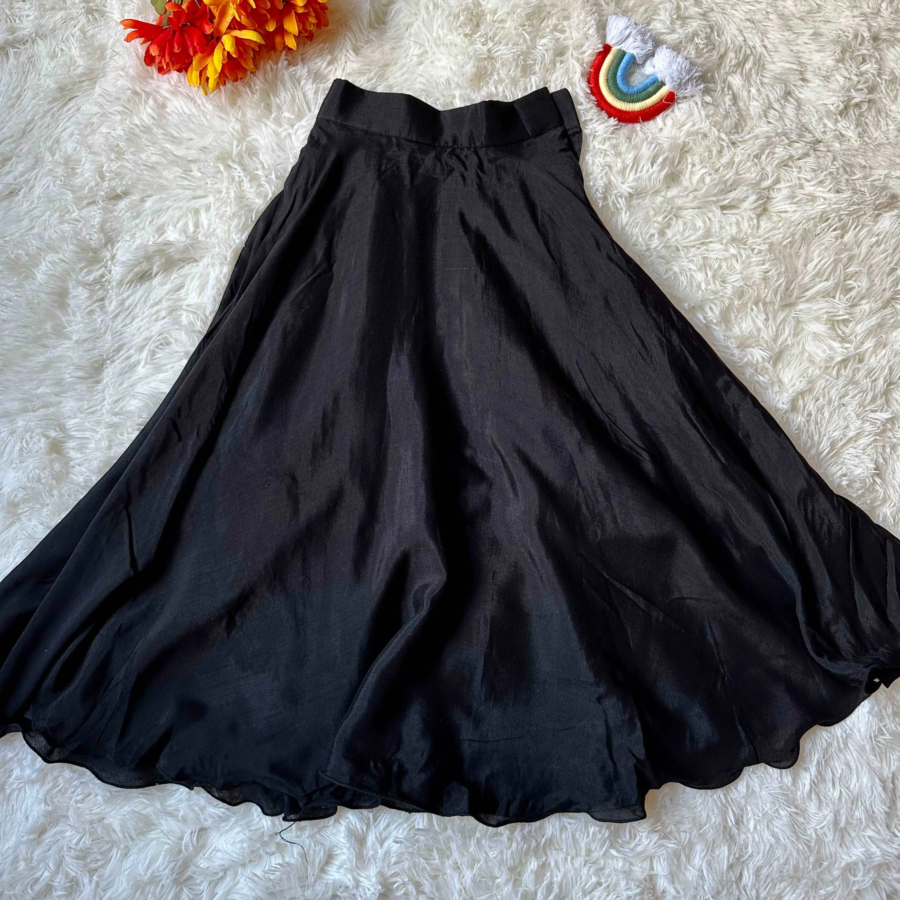 Black Rayon Ruffle Crop Top | Circular Skirt | 4-5 Yrs