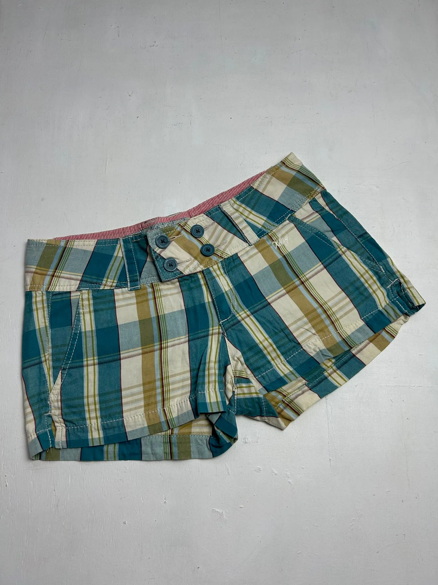 Blue & camel check print low rise mini/micro short (XS/S)