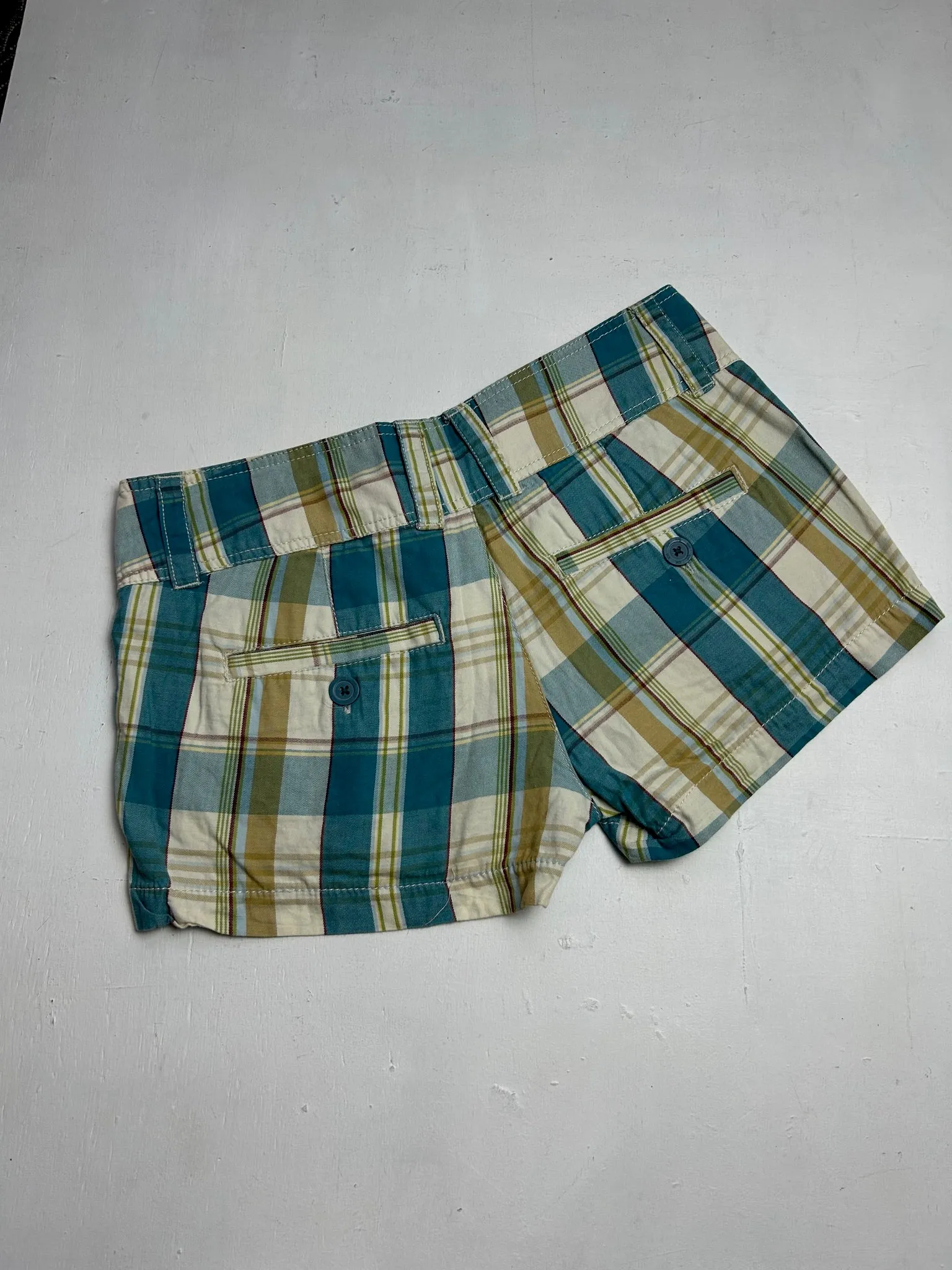 Blue & camel check print low rise mini/micro short (XS/S)