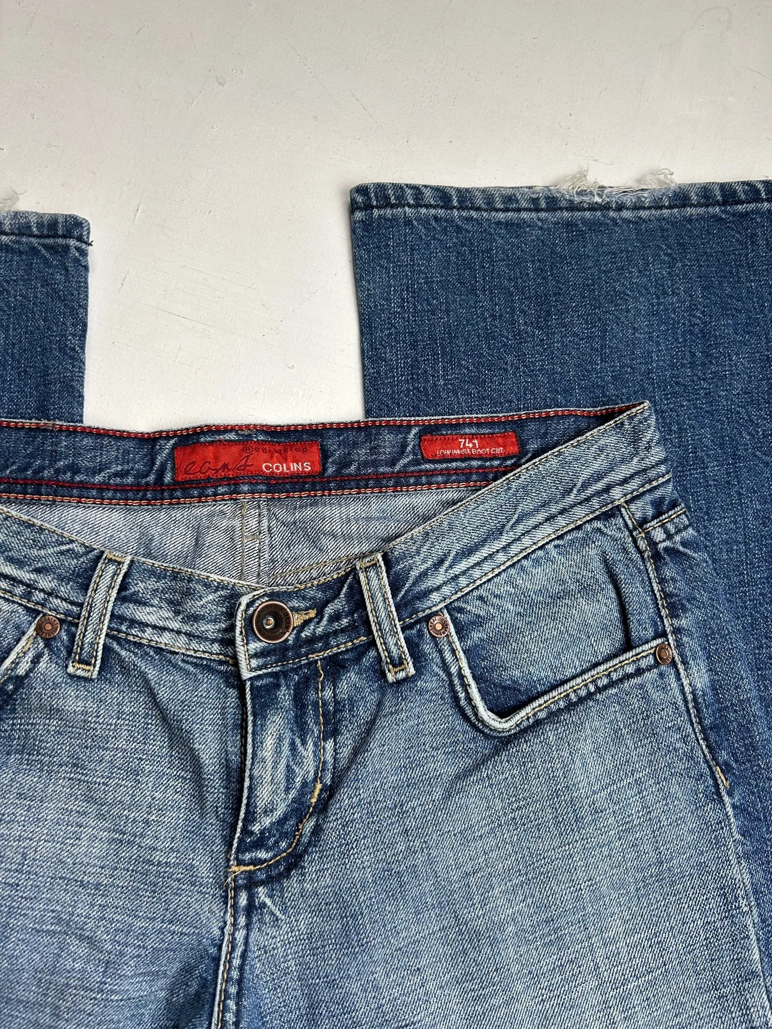 Blue denim low rise straight pants (S)