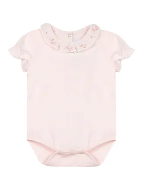 Bodysuit - Pale pink jersey with embroidered collar