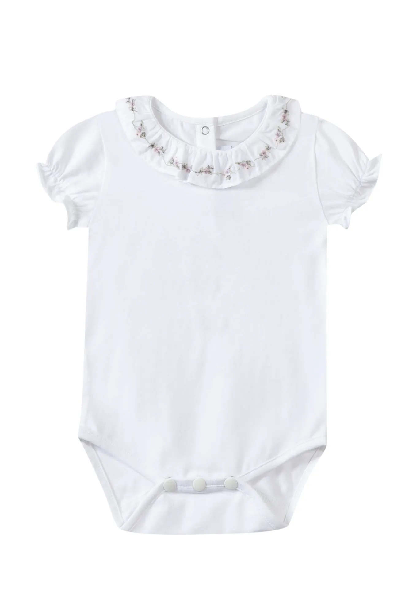 Bodysuit - White jersey with floral embroidered collar