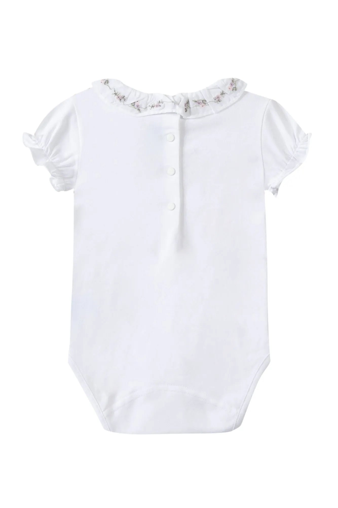 Bodysuit - White jersey with floral embroidered collar