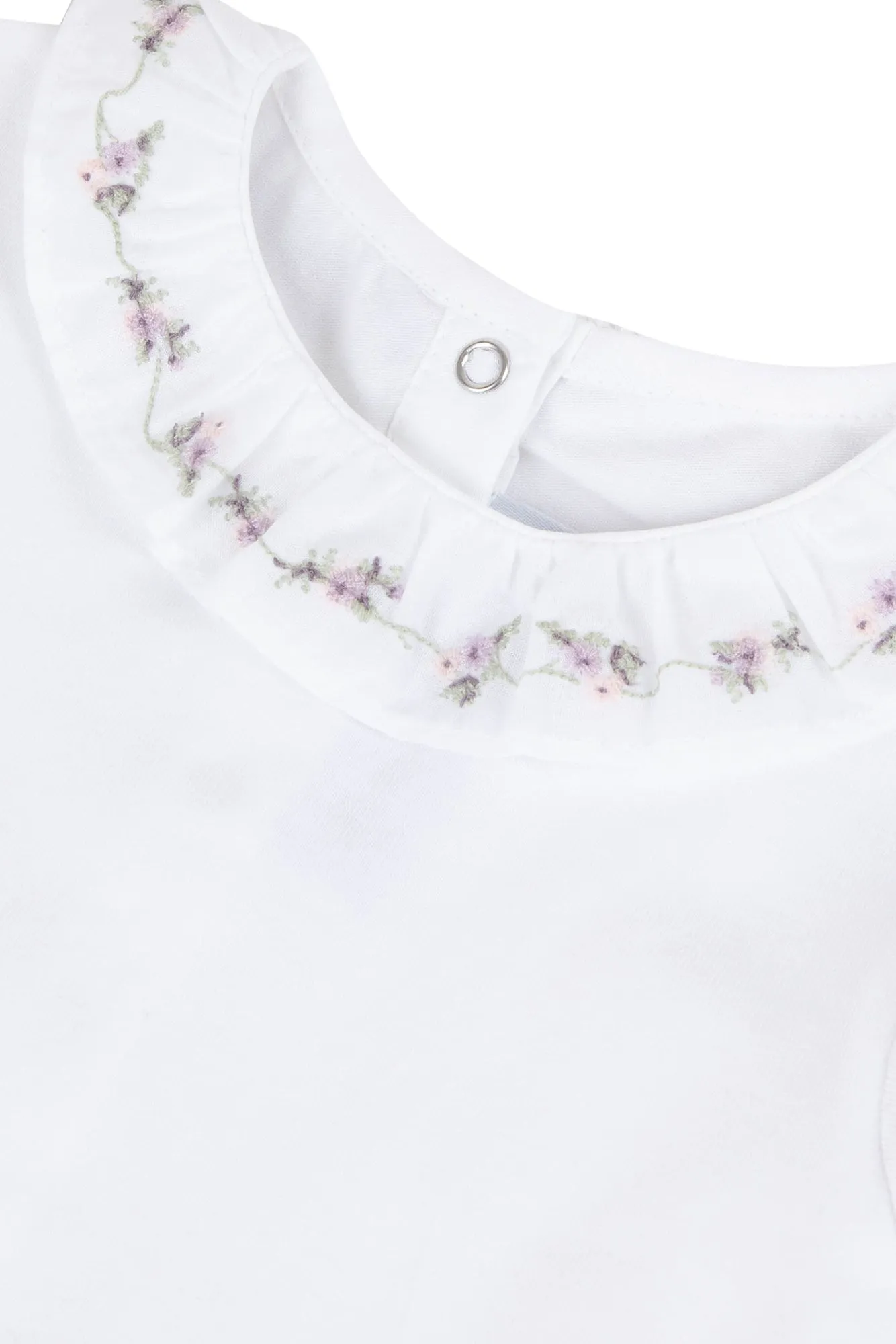 Bodysuit - White jersey with floral embroidered collar