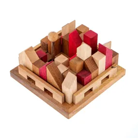 Brainteaser puzzle- City Planner brain teaser puzzle, wood, handmade 3D puzzle-remove shapes and try rebuild your city.