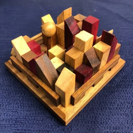 Brainteaser puzzle- City Planner brain teaser puzzle, wood, handmade 3D puzzle-remove shapes and try rebuild your city.