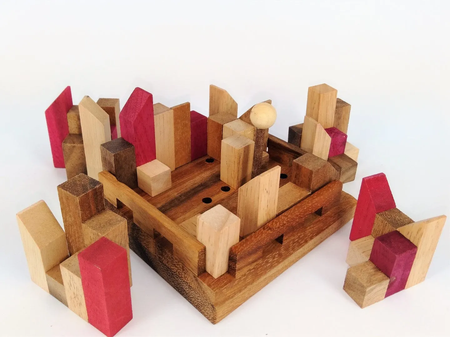 Brainteaser puzzle- City Planner brain teaser puzzle, wood, handmade 3D puzzle-remove shapes and try rebuild your city.