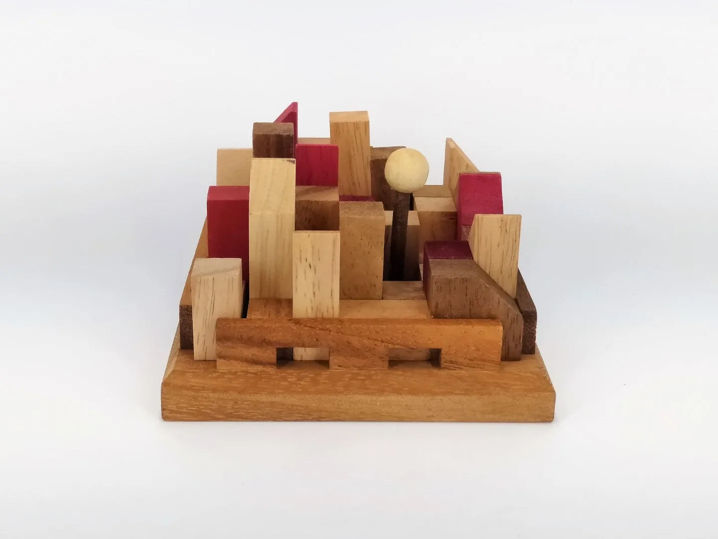 Brainteaser puzzle- City Planner brain teaser puzzle, wood, handmade 3D puzzle-remove shapes and try rebuild your city.