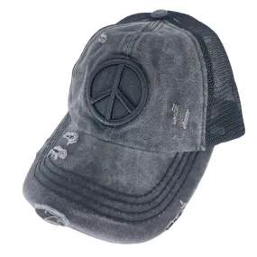 BT-1017 Peace Criss Cross Pony Cap Black