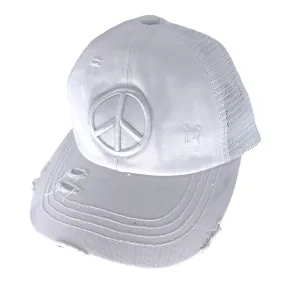 BT-1017 Peace Criss Cross Pony Cap White